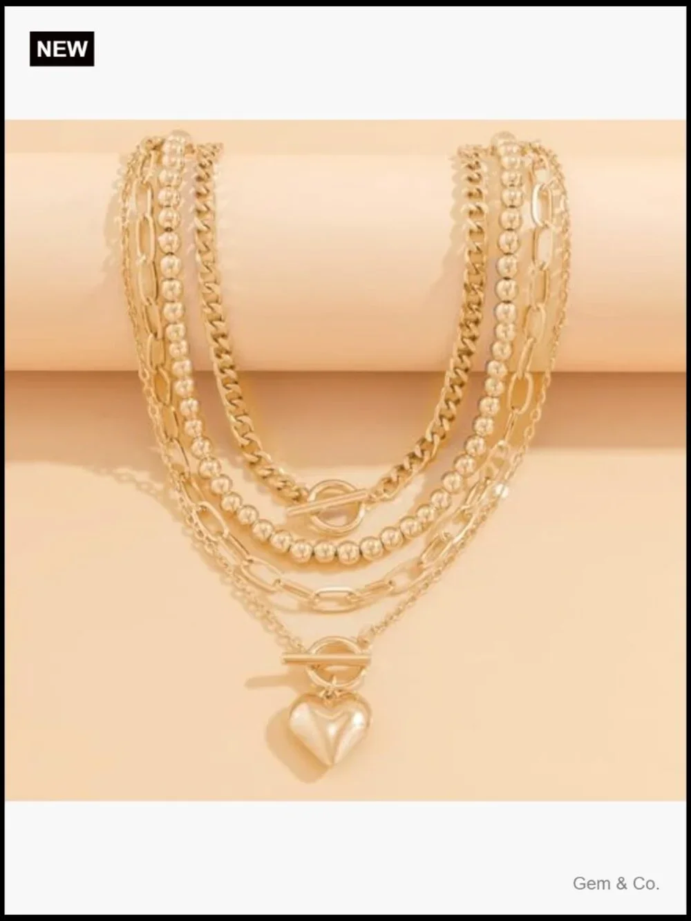Layered Gold Heart Paperclip Necklace Set Chunky Trendy Party Jewelry